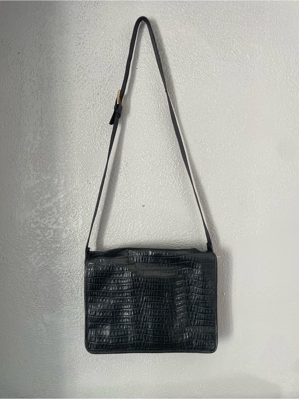 Black Croc-Embossed genuine Leather brief case
